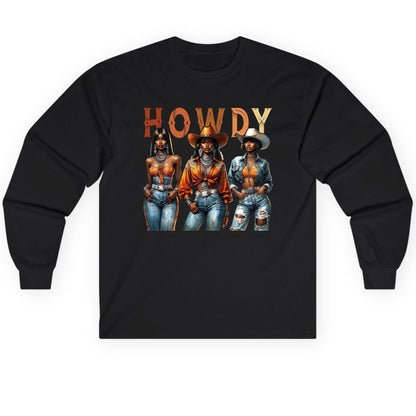 Howdy black cowgirls Long Sleeve Tee Black product mockup