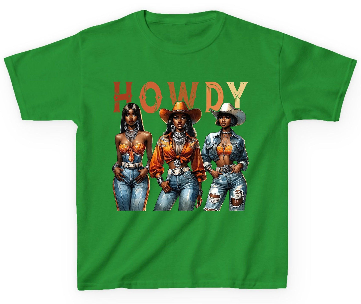 Howdy black cowgirls Youth T-Shirt Irish Green product mockup