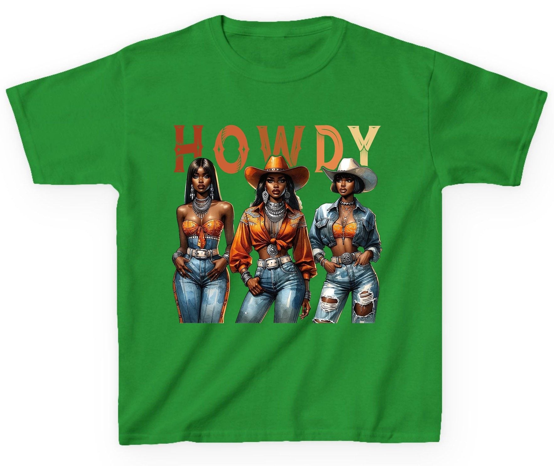 Howdy black cowgirls Youth T-Shirt Irish Green product mockup