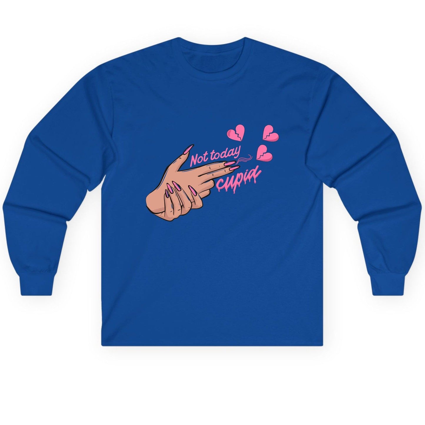 Not Today Cupid anti-Valentine's Day Long Sleeve Tee Royal product mockup