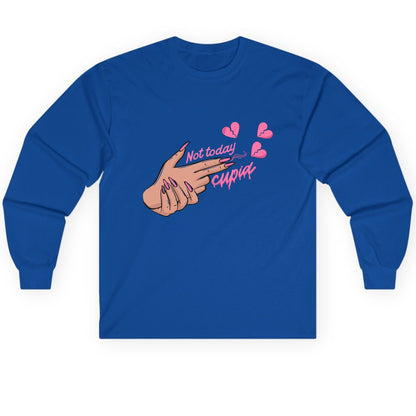 Not Today Cupid anti-Valentine's Day Long Sleeve Tee Royal product mockup
