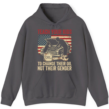 Teach Your Kids to Change Their Oil Not Their Gender car mechanic Hoodie Charcoal product mockup