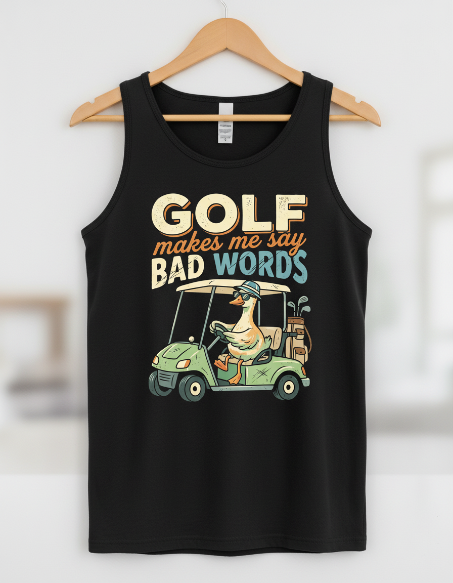 Funny Golf Duck Makes Me Say Bad Words Tank Top - Black