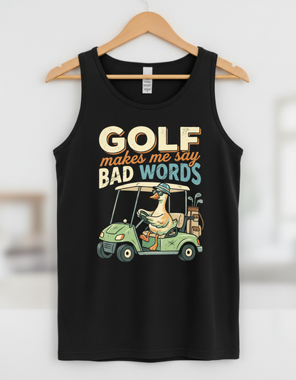 Funny Golf Duck Makes Me Say Bad Words Tank Top - Black