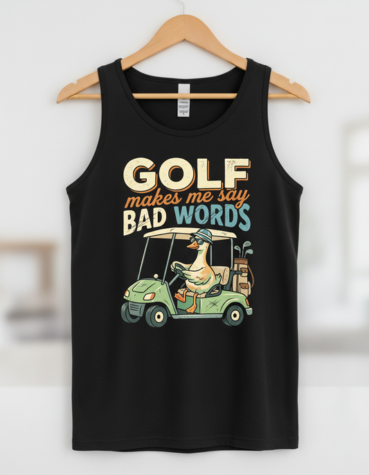 Funny Golf Duck Makes Me Say Bad Words Tank Top - Black
