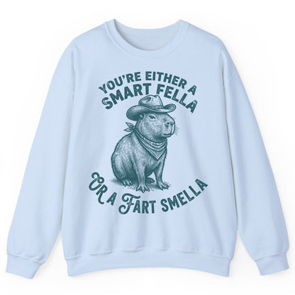 You're Either a Smart Fella or a Fart Smella capybara Sweatshirt Light Blue product mockup