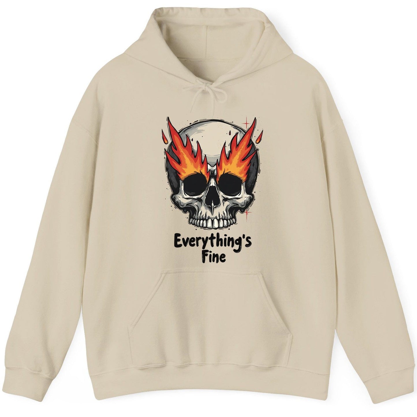 Everything's Fine flaming skull Hoodie Sand product mockup