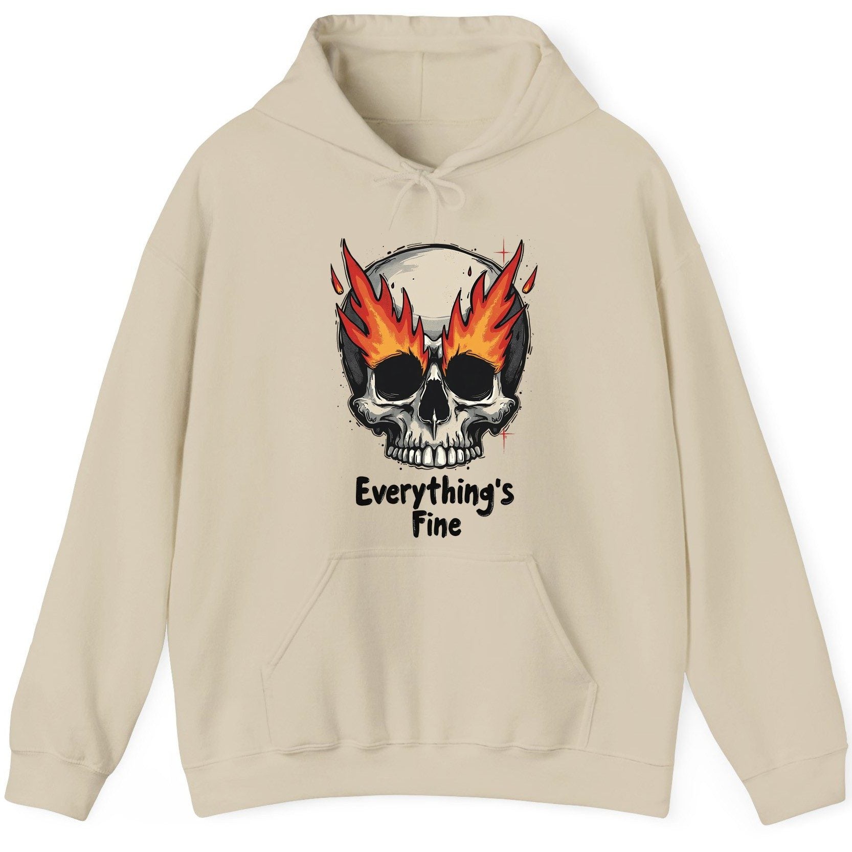 Everything's Fine flaming skull Hoodie Sand product mockup