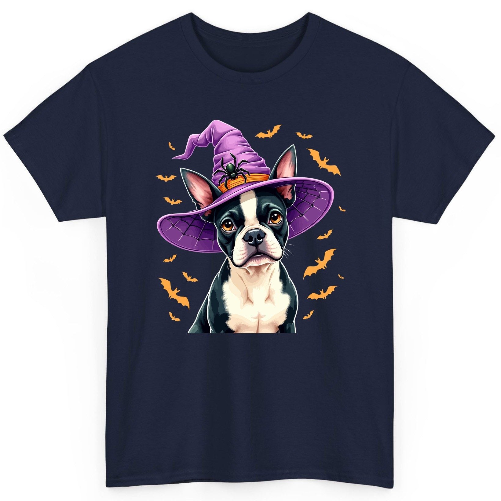 Halloween Boston Terrier Witch boston terrier T-Shirt Navy product mockup