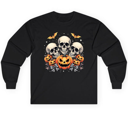 Skulls and Pumpkins Halloween Halloween Long Sleeve Tee Black product mockup