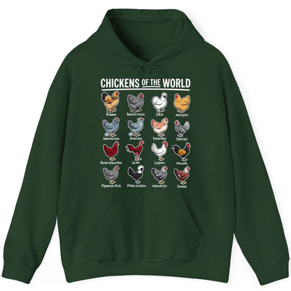 Chickens of the World chicken breeds Hoodie Forest Green product mockup