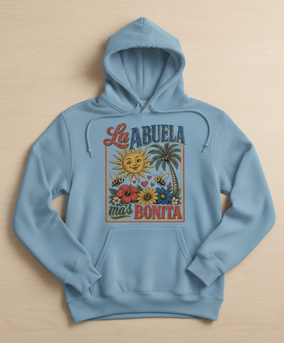 La Abuela Más Bonita Retro Grandma Hoodie - product mockup - Light Blue