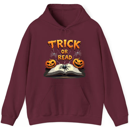 Trick or Read Halloween reading Hoodie Maroon product mockup