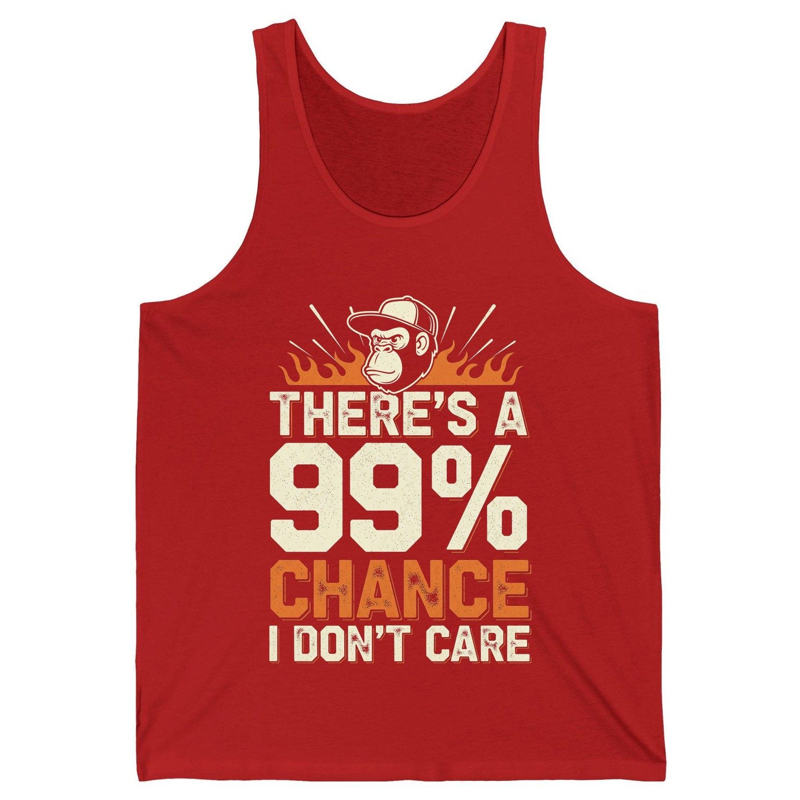 There's a 99% Chance I Don't Care sarcastic monkey Tank Top Red product mockup