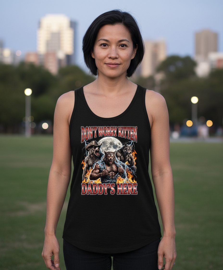 Don't Worry Kitten Daddy's Here werewolves Tank Top Black lifestyle mockup