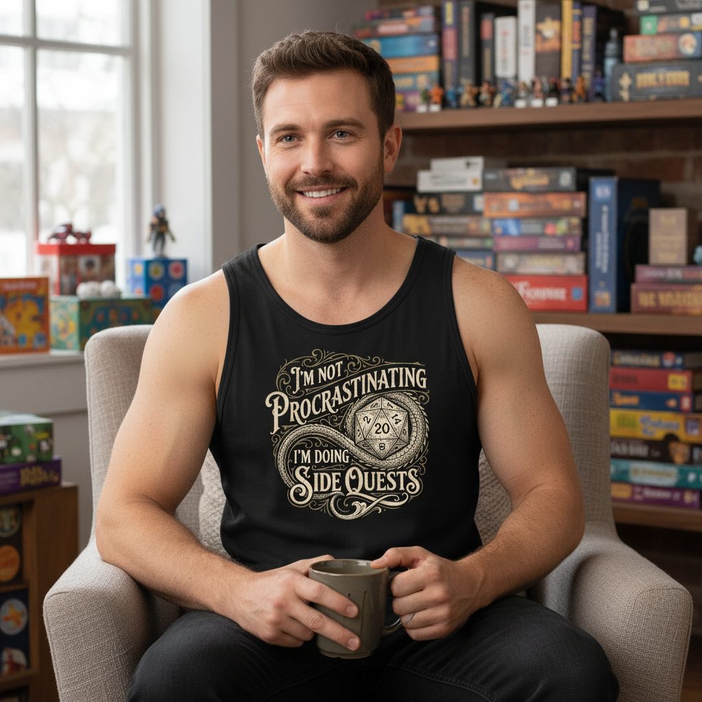 I'm Not Procrastinating I'm Doing Side Quests rpg gaming Tank Top Black lifestyle mockup