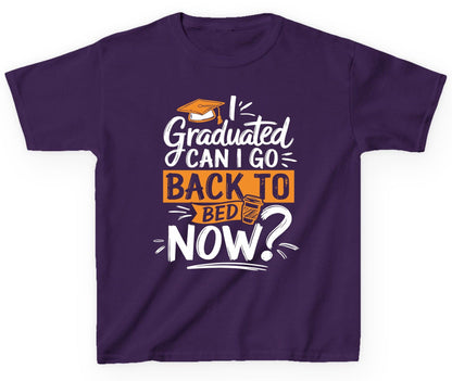 I Graduated Can I Go Back to Bed Now Funny Graduation Youth T-Shirt - product mockup - Purple