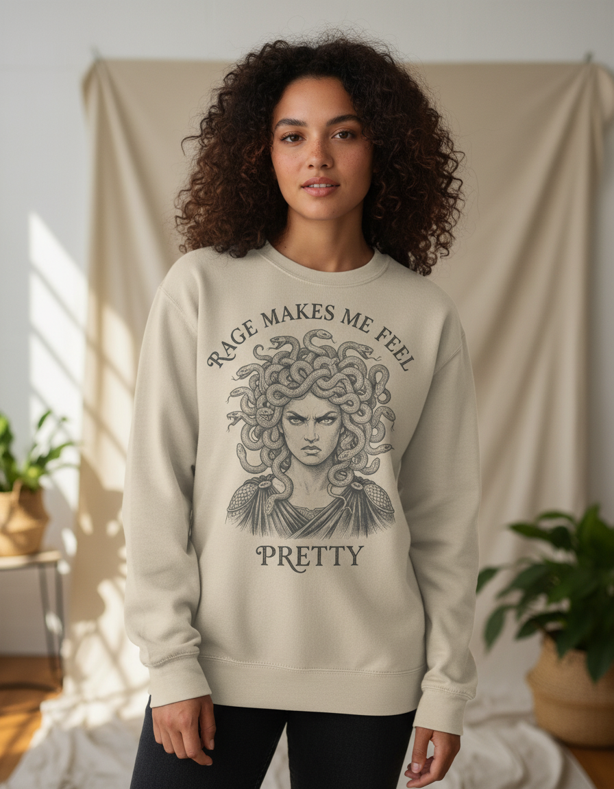 Medusa Rage Makes Me Feel Pretty Greek Mythology Sweatshirt - Sand