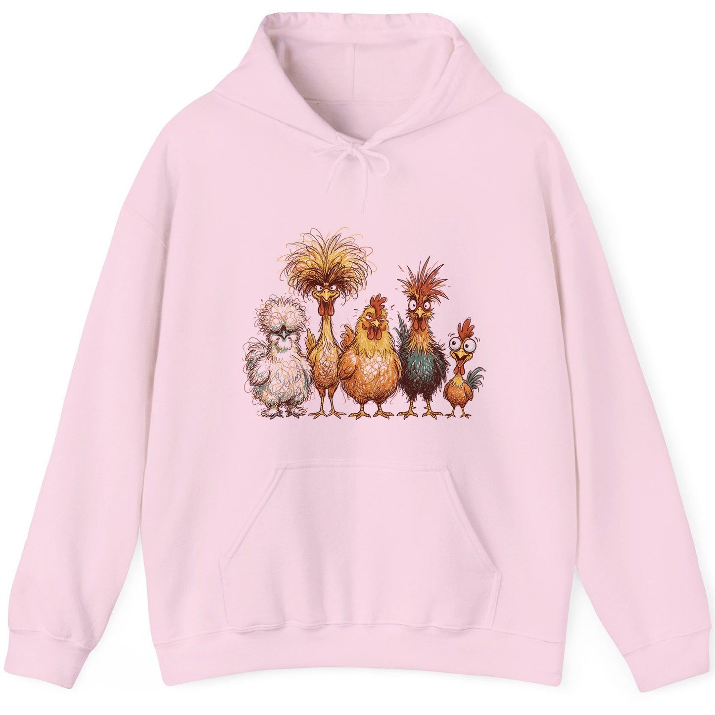 Funny Scribble Art Chickens chickens Hoodie Light Pink product mockup