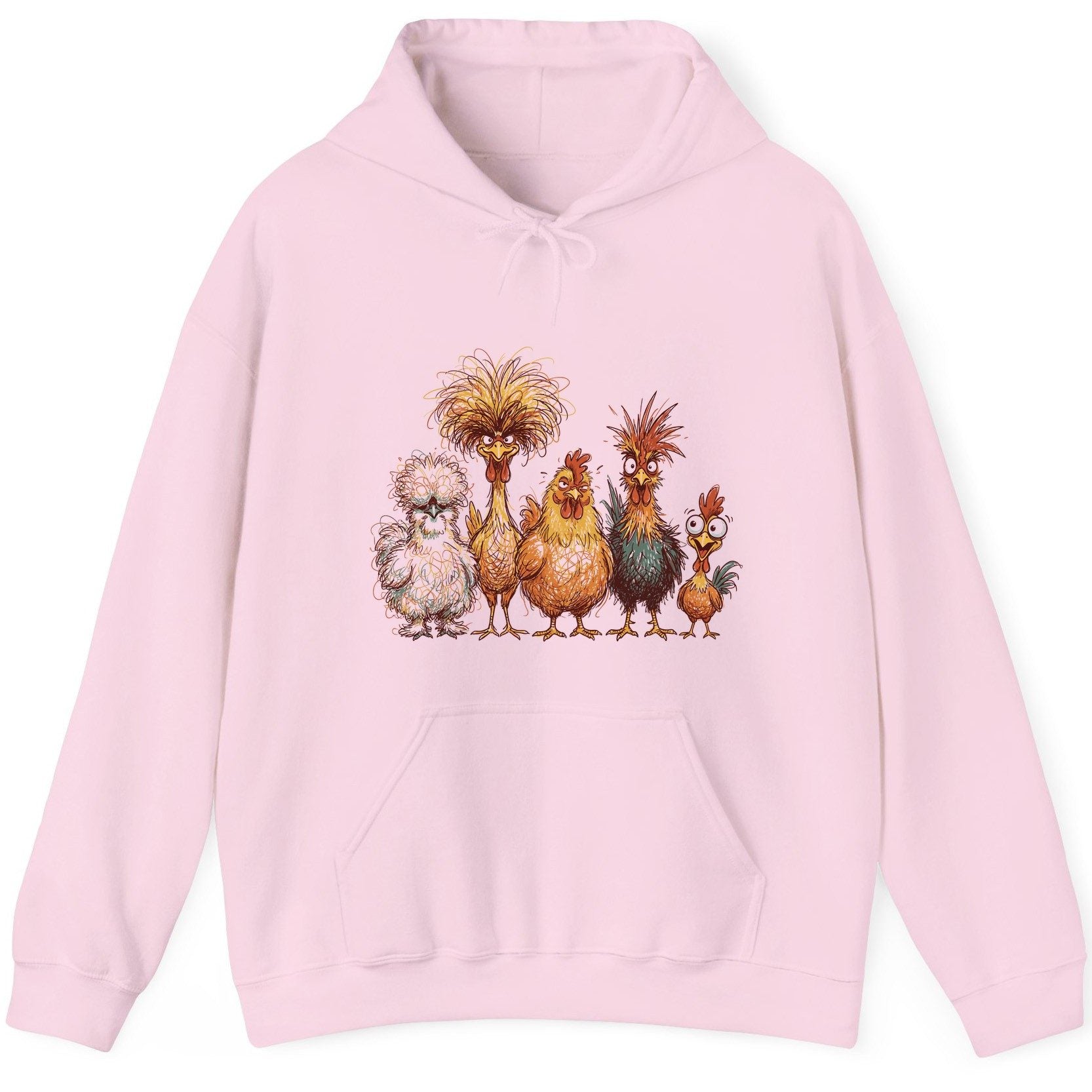 Funny Scribble Art Chickens chickens Hoodie Light Pink product mockup