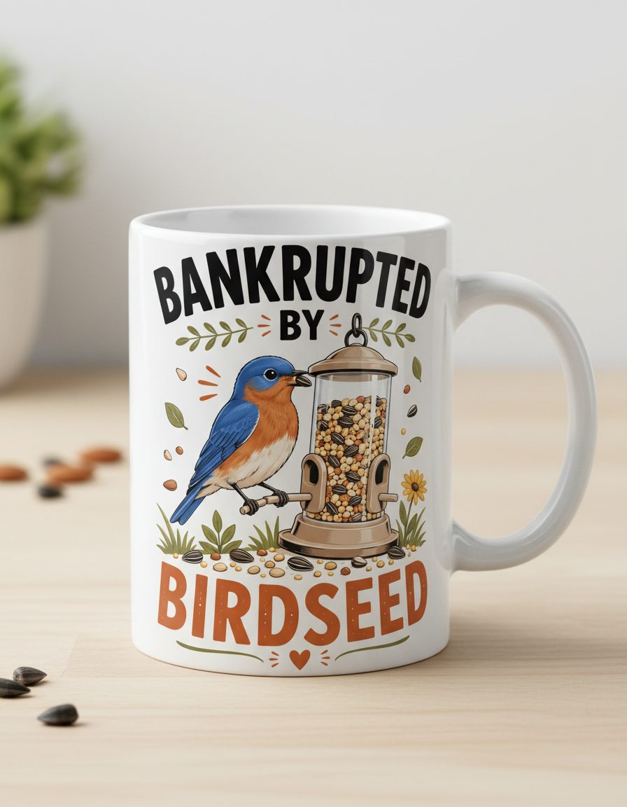Bankrupted By Birdseed Funny Humor White Mug - product mockup - White