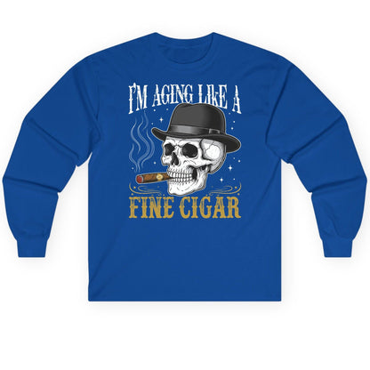 I'm Aging Like a Fine Cigar smoking skull Long Sleeve Tee Royal product mockup