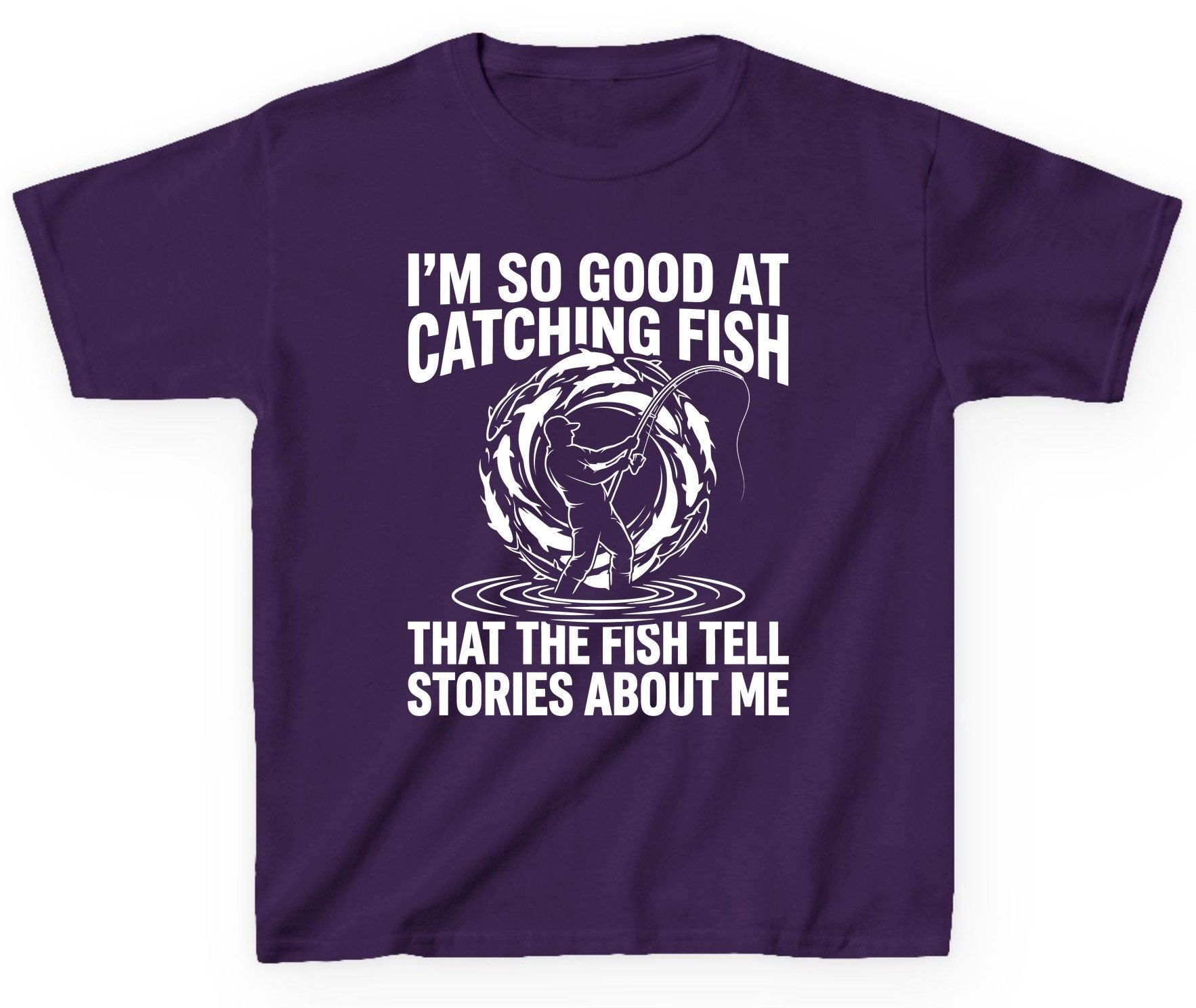 I'm So Good at Catching Fish That the Fish Tell Stories About Me fishing Youth T-Shirt Purple product mockup