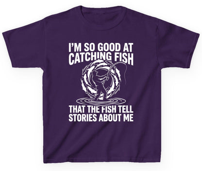 I'm So Good at Catching Fish That the Fish Tell Stories About Me fishing Youth T-Shirt Purple product mockup