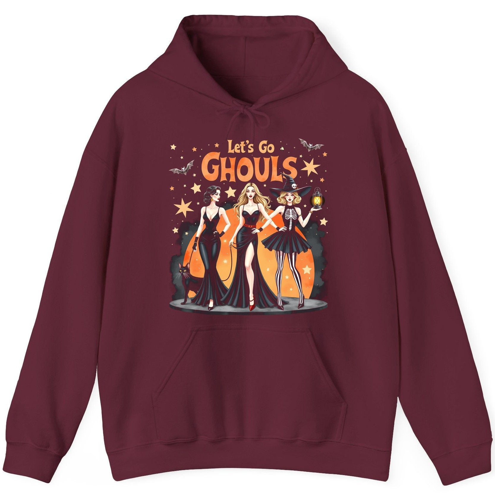 Let's Go Ghouls Halloween women Hoodie Maroon product mockup