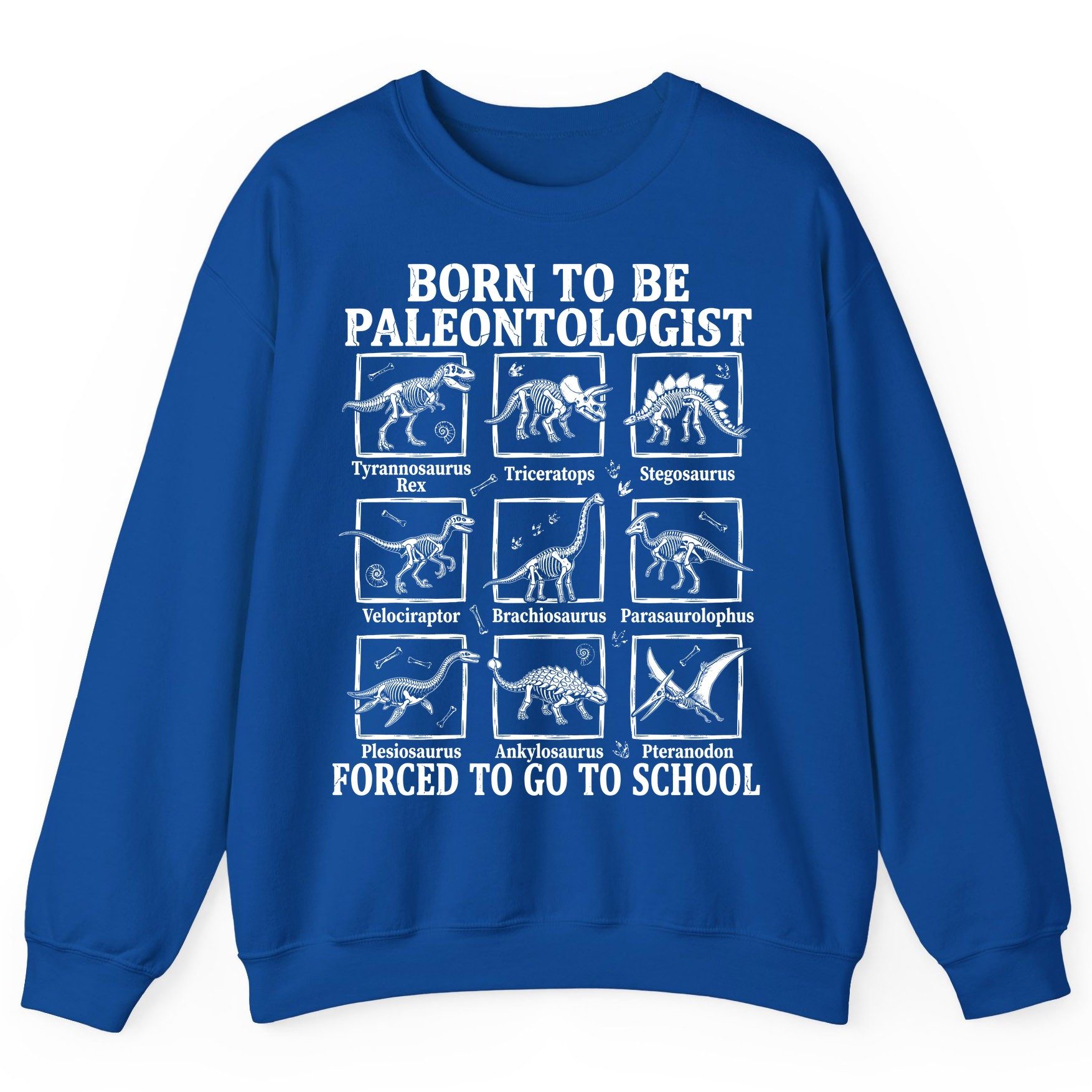 Born to Be Paleontologist Forced to Go to School dinosaurs Sweatshirt Royal product mockup