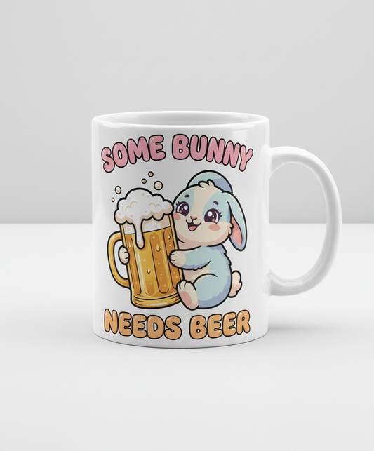 Some Bunny Needs Beer Funny Rabbit White Mug - White