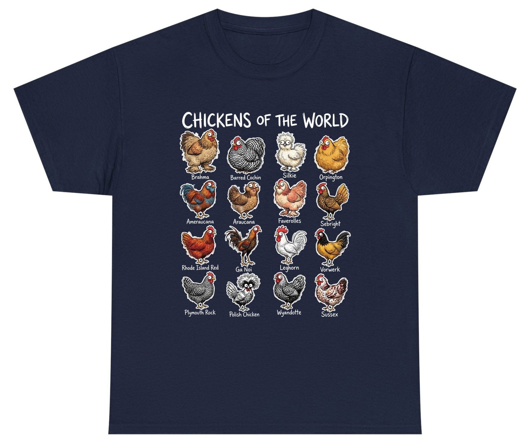 Chickens of the World chicken breeds Youth T-Shirt Navy product mockup
