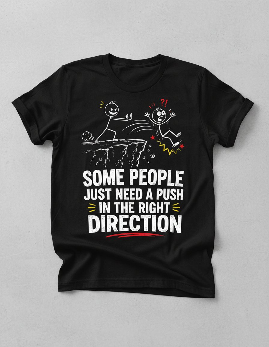 Some People Just Need a Push in the Right Direction Funny Sarcastic Humor T-Shirt - product mockup - Black