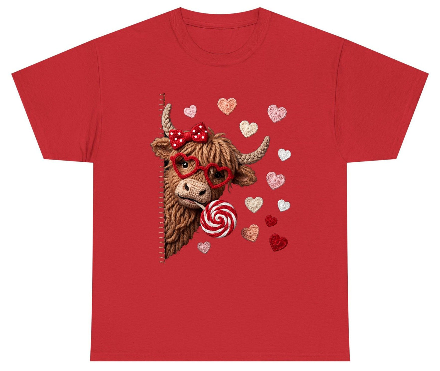 Crochet Valentine's Highland Cow highland cow Youth T-Shirt Red product mockup