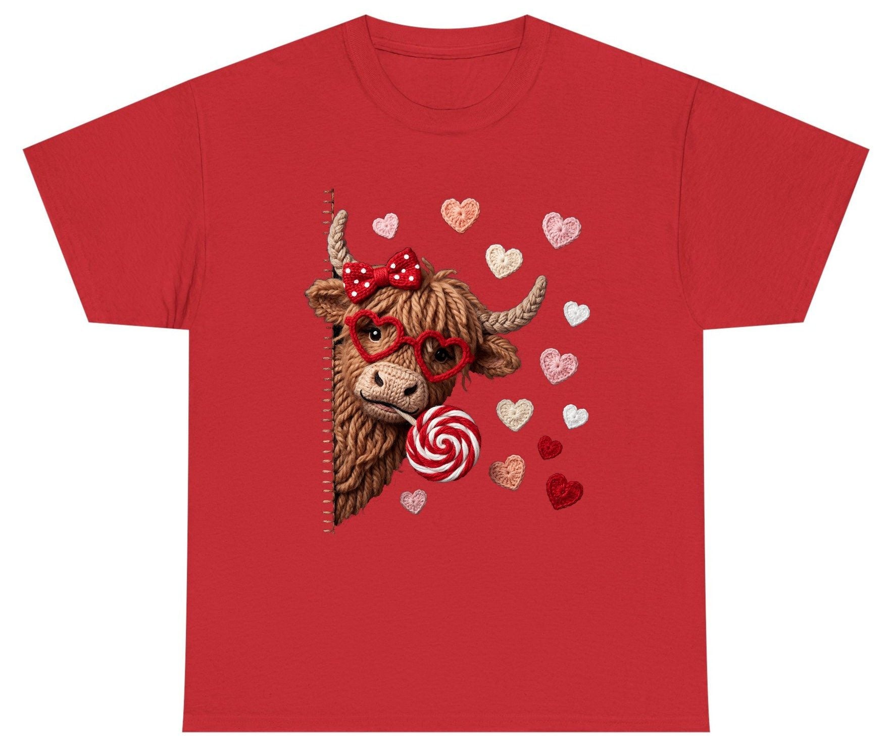 Crochet Valentine's Highland Cow highland cow Youth T-Shirt Red product mockup