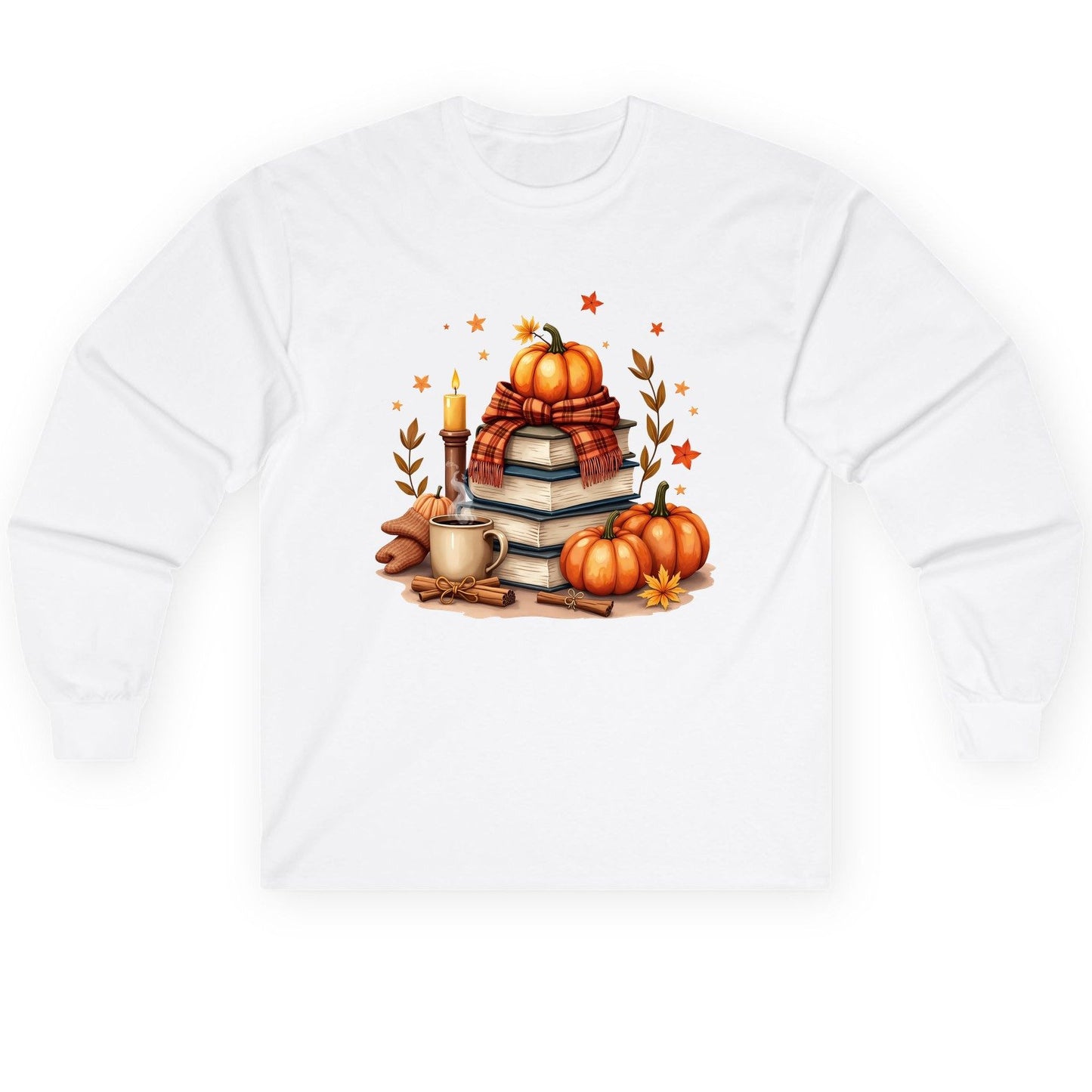 Cozy Autumn Reading Nook cozy autumn reading Long Sleeve Tee White product mockup