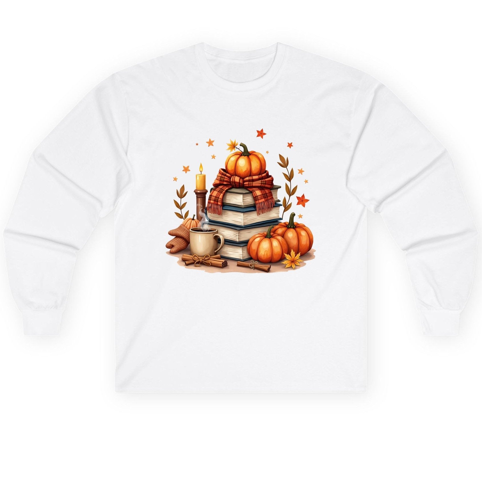Cozy Autumn Reading Nook cozy autumn reading Long Sleeve Tee White product mockup
