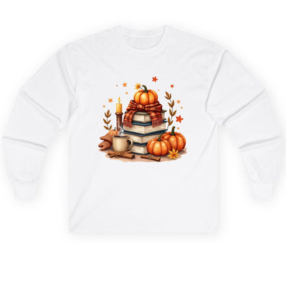Cozy Autumn Reading Nook cozy autumn reading Long Sleeve Tee White product mockup
