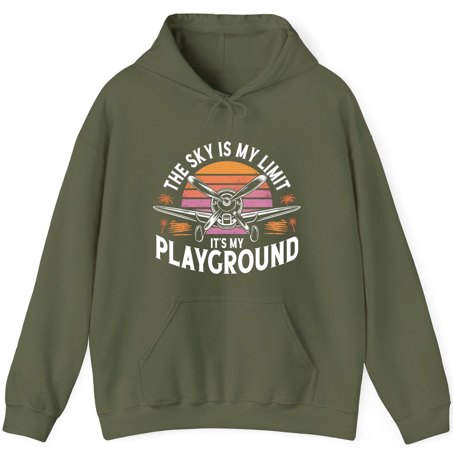 The Sky Is My Limit It's My Playground aviation Hoodie Military Green product mockup
