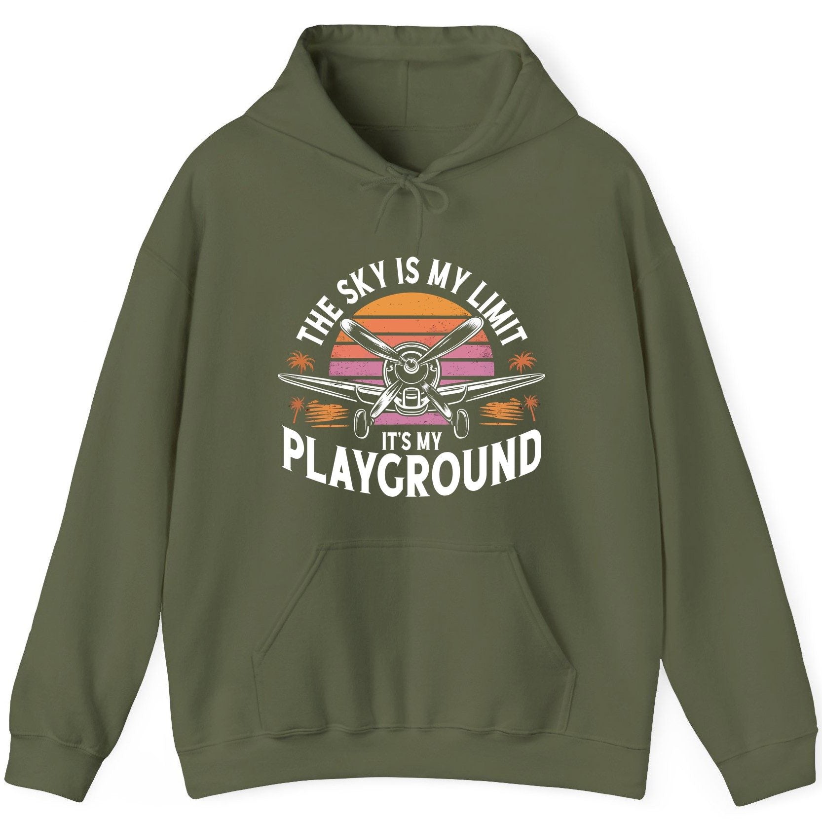 The Sky Is My Limit It's My Playground aviation Hoodie Military Green product mockup