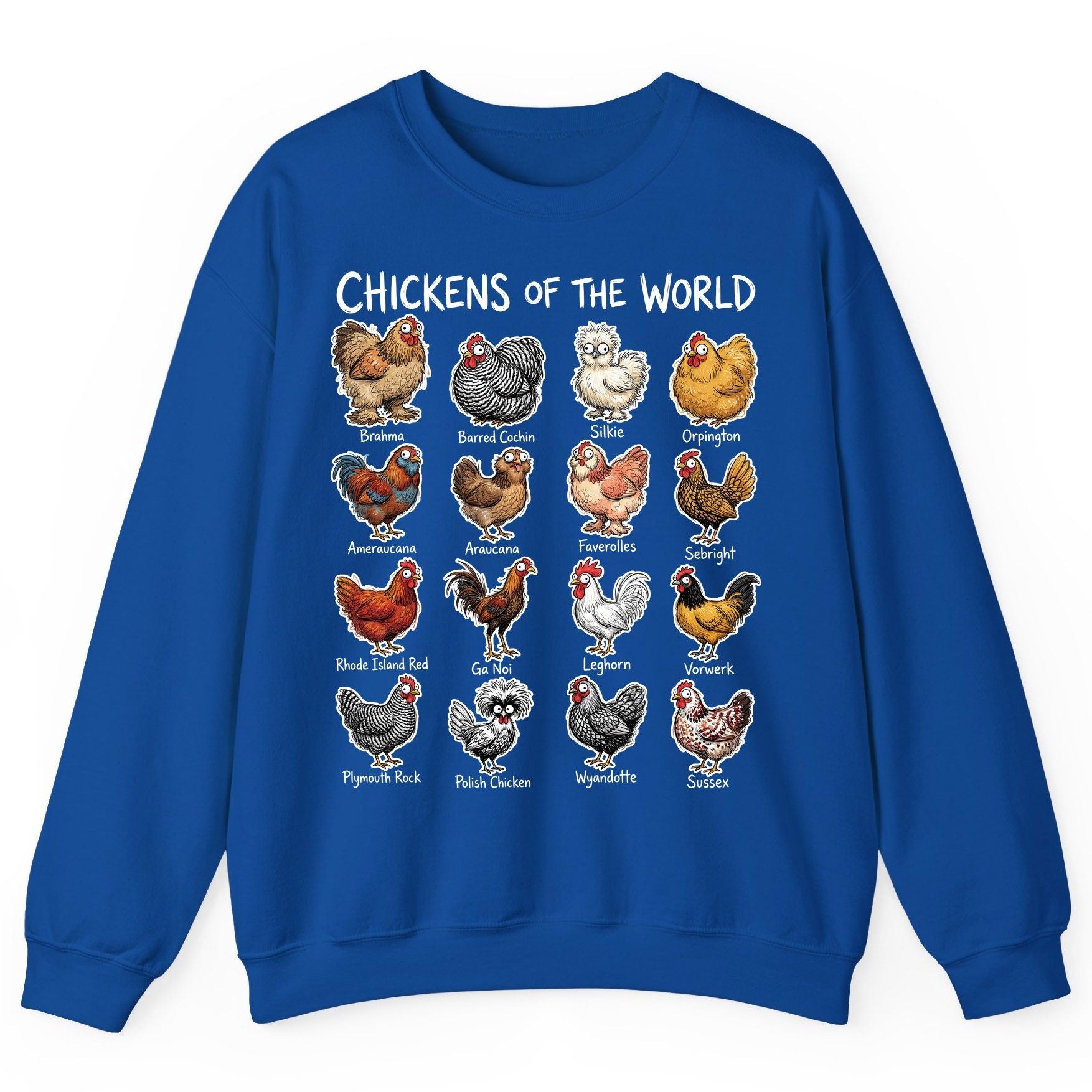 Chickens of the World chicken breeds Sweatshirt Royal product mockup
