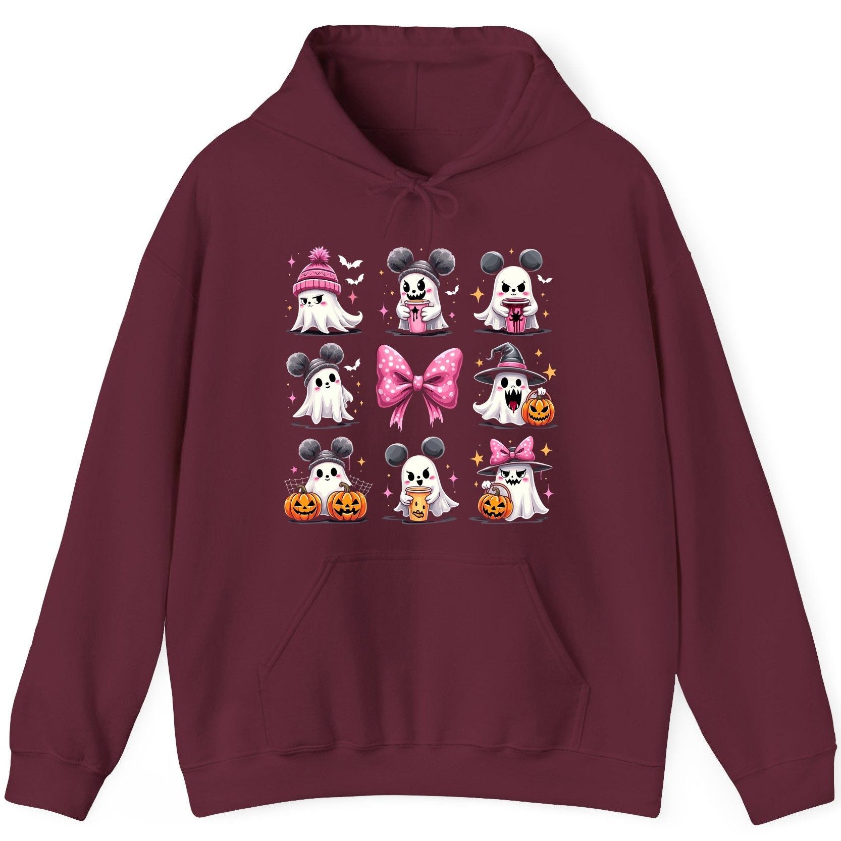 Cute Pink Halloween Ghosts Halloween ghosts Hoodie Maroon product mockup