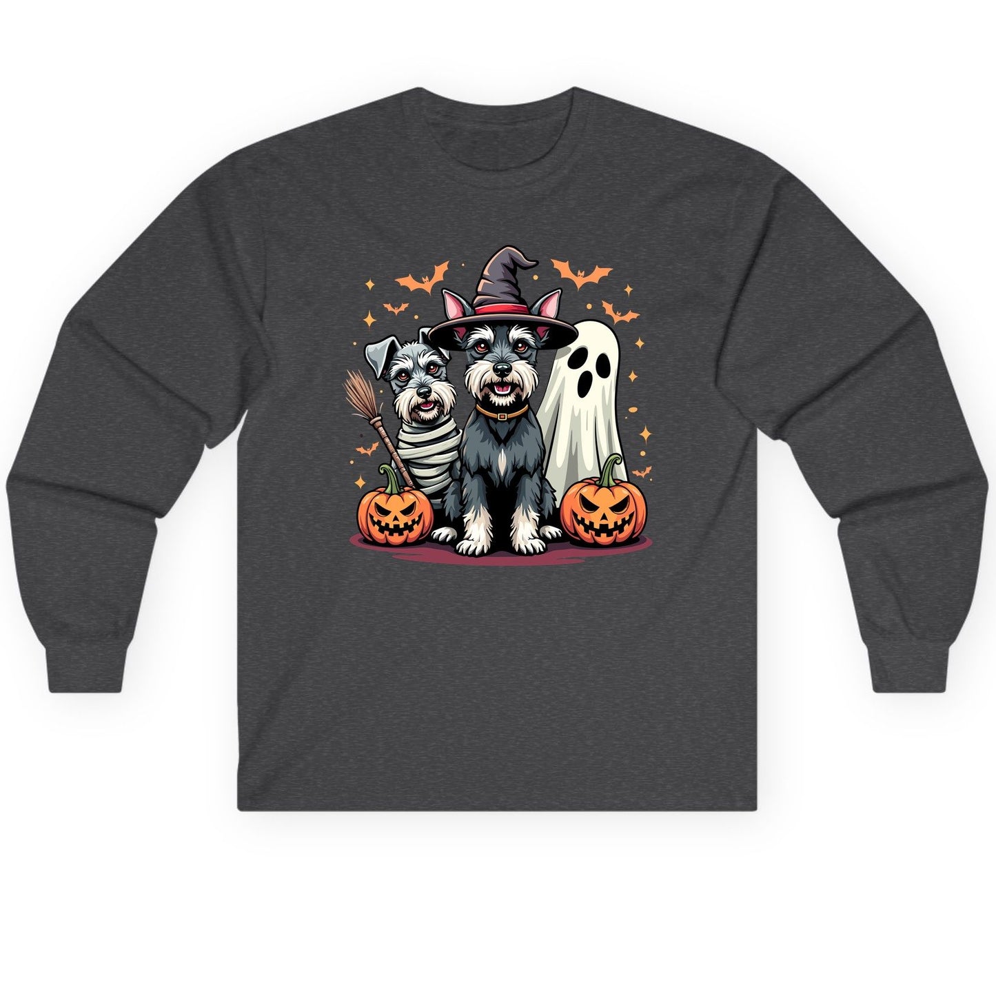 Halloween Schnauzer Dogs schnauzer dogs Long Sleeve Tee Dark Heather product mockup