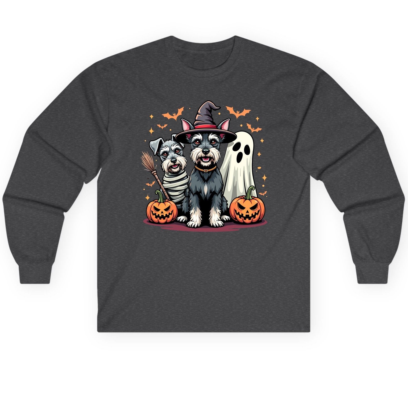Halloween Schnauzer Dogs schnauzer dogs Long Sleeve Tee Dark Heather product mockup
