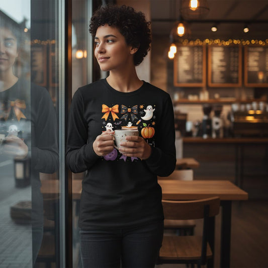 Spooky Season Halloween Long Sleeve Tee Black lifestyle mockup
