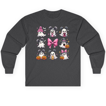 Cute Pink Halloween Ghosts Halloween ghosts Long Sleeve Tee Dark Heather product mockup