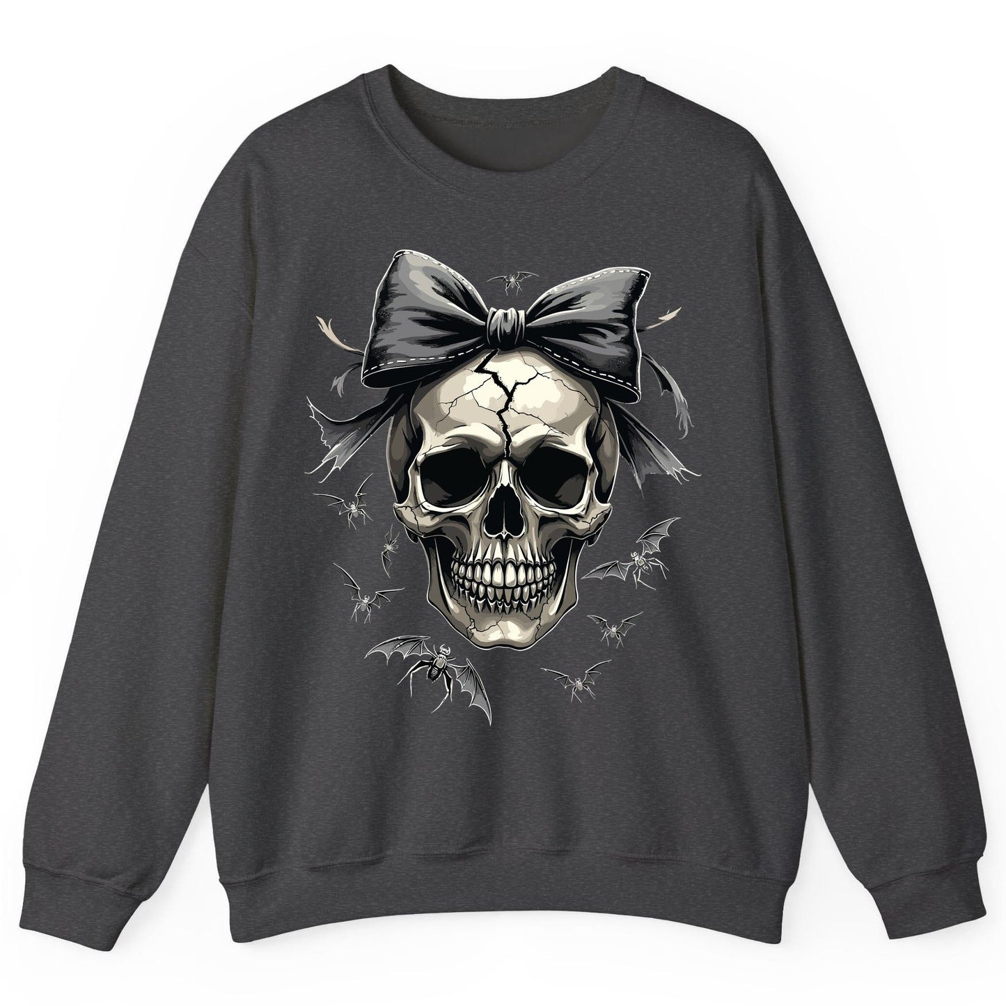 Gothic Skull with Bow gothic skull Sweatshirt Dark Heather product mockup