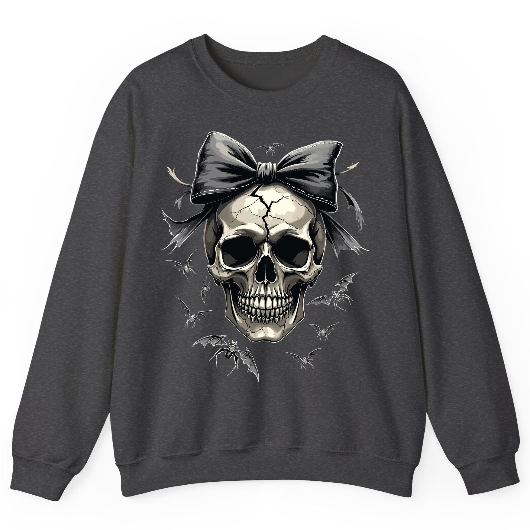 Gothic Skull with Bow gothic skull Sweatshirt Dark Heather product mockup