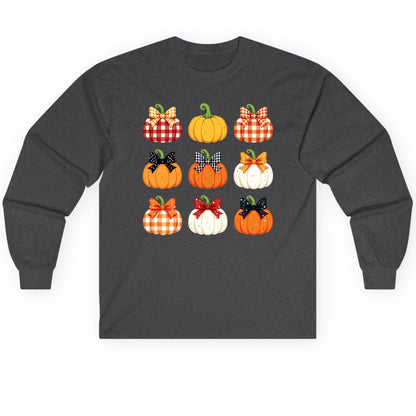 Decorative Fall Pumpkins fall pumpkins Long Sleeve Tee Dark Heather product mockup