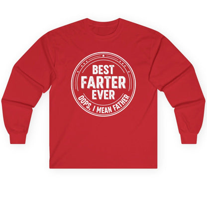 Best Farter Ever Oops, I Mean Father fatherhood Long Sleeve Tee Red product mockup